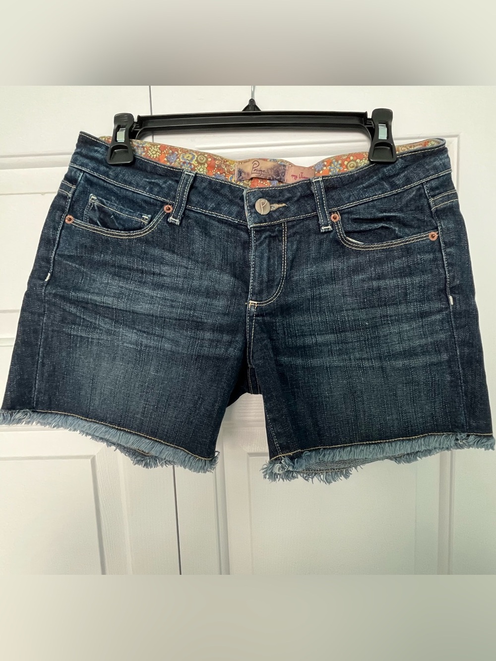 PAIGE Jimmy Jimmy Raw Hem Dark Wash Cutoff Jean Shorts